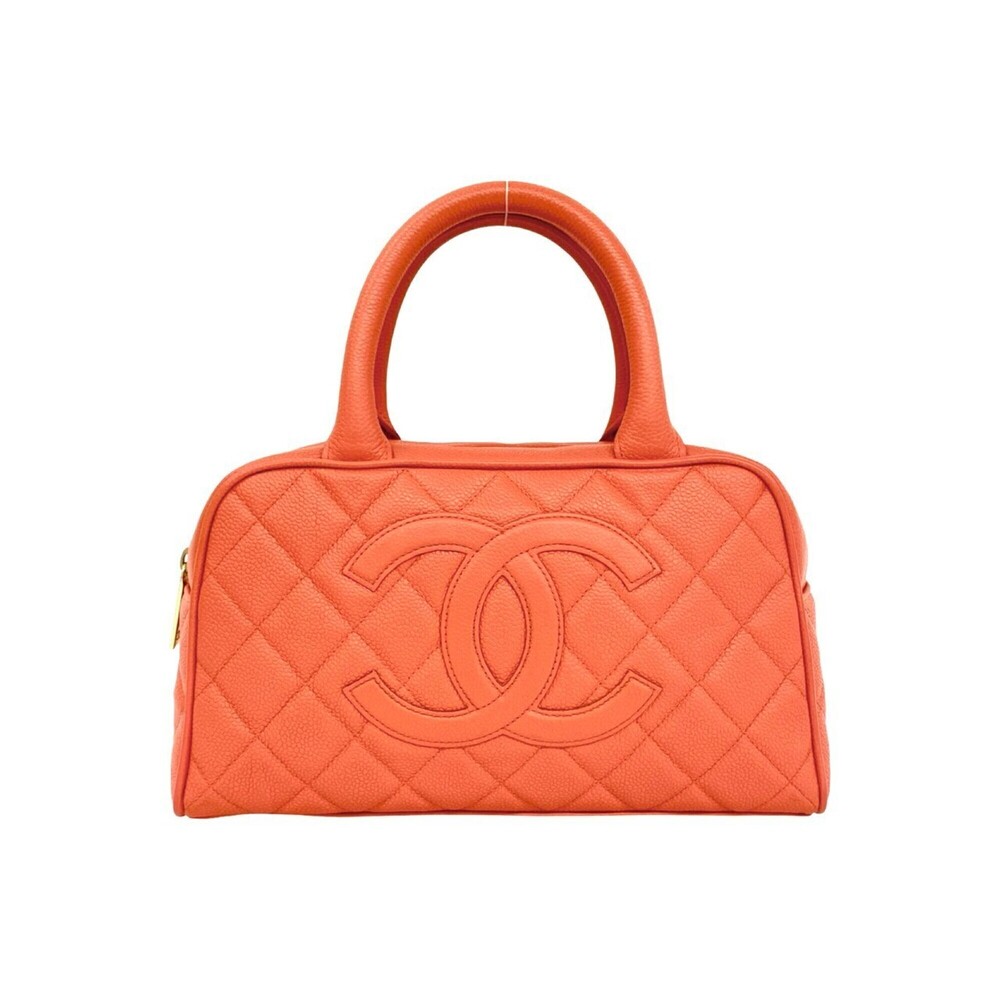 CHANEL Matelassรฉ Coco Mark Caviar Skin Handbag Mini Boston Bag Pink 12302